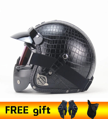 2020 New PU Leather retro Helmets 3/4 Motorcycle Chopper Bike helmet open face vintage motorcycle helmet