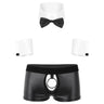 Mens Waiter Tuxedo Lingerie Sexy Cosplay Costume Role Play Uniform See Through Briefs Underwear with Bunny Ears Headband Collar