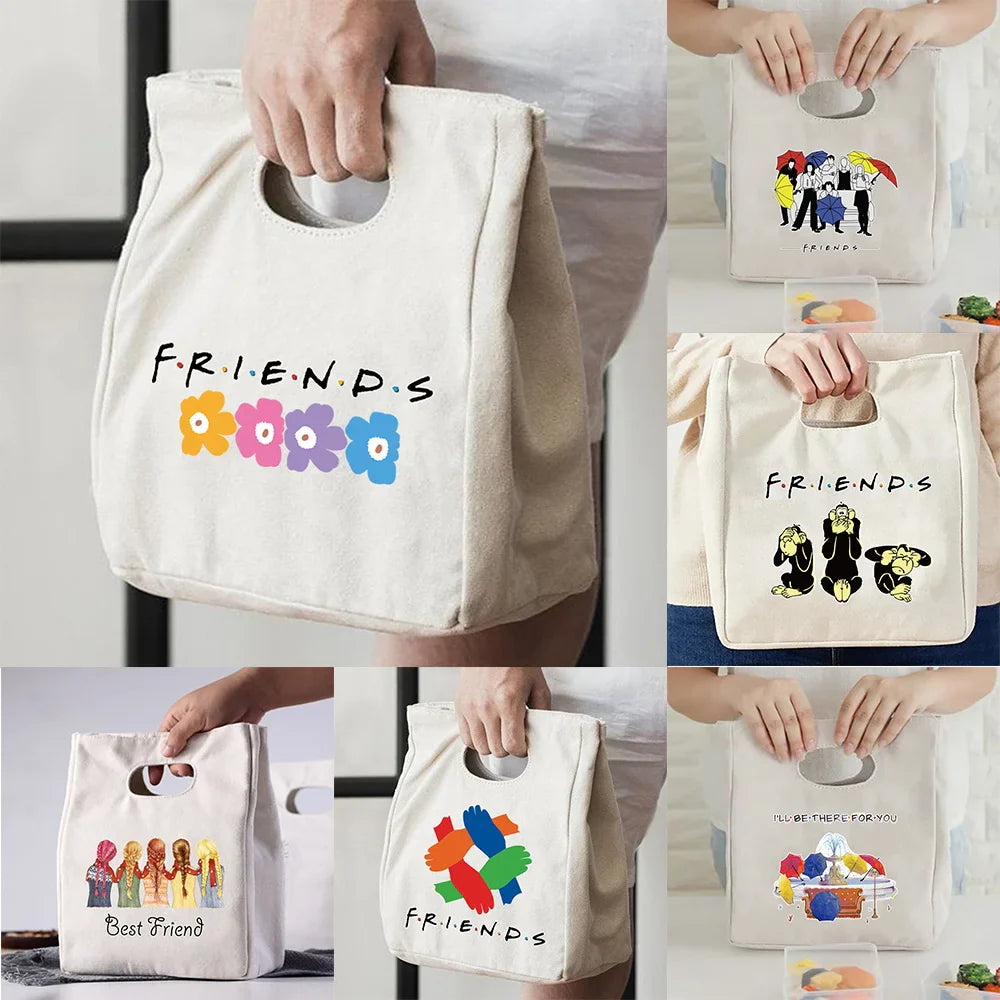 Cartoon Canvas Handbag Insulation Lunch Bags Portable Insulated Cooler Bento Lunch Box Tote Women Picnic Storage Bag Pouch Kids