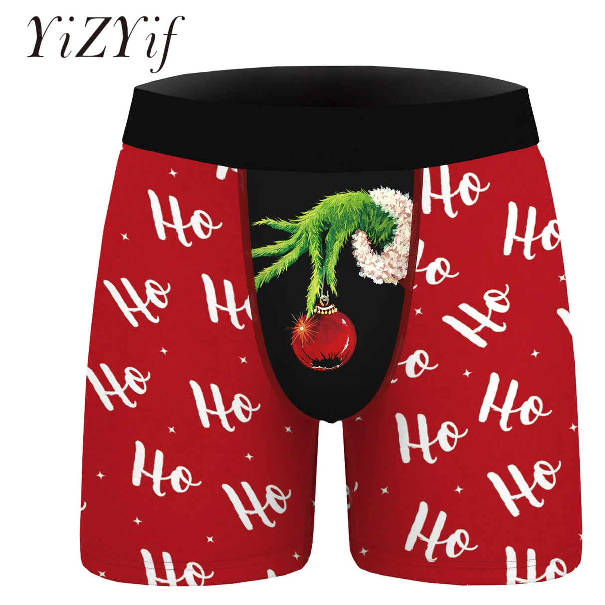 Mens Christmas Printed Shorts Underwear Mid Waist Elastic Waistband Boxer Briefs Shorts Breathable Underpants