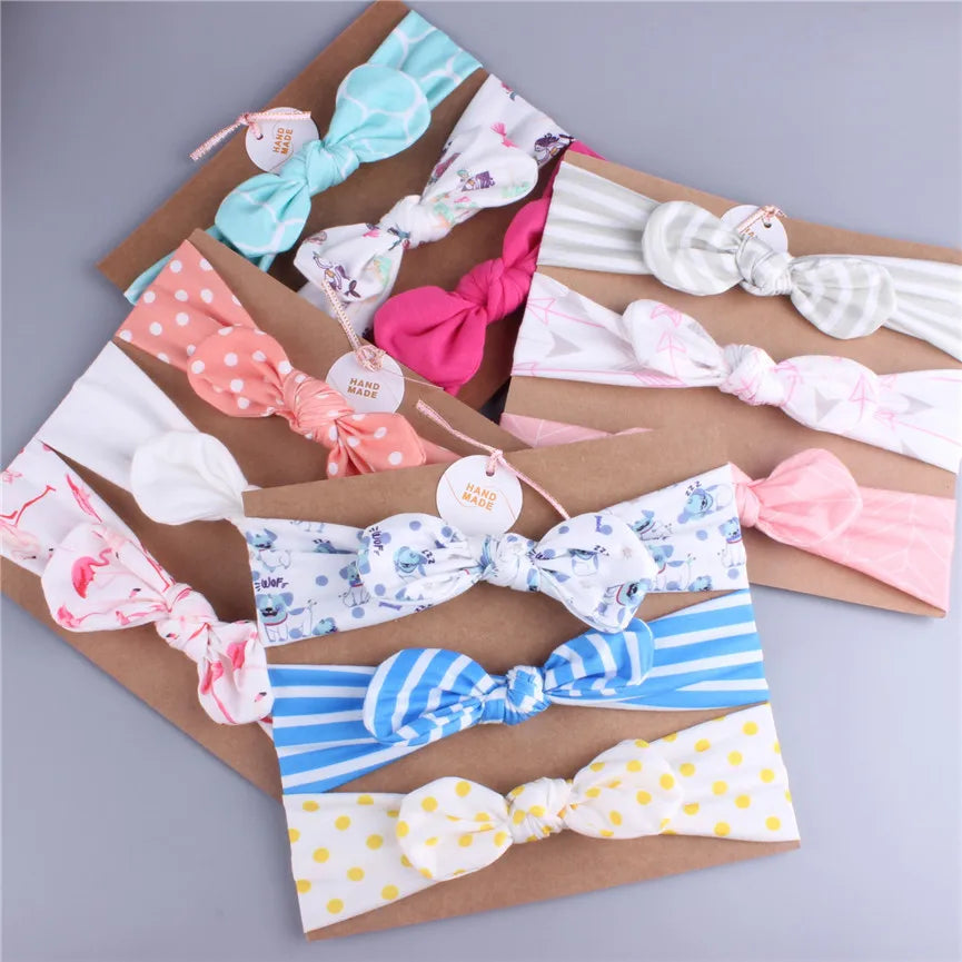 3pcs/lot Solid Nylon baby headband Bow Headbands For Cute Kids  Indian Turban Knot Rabbit Cotton Kids Hair Accessories