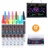 12 Pcs Liquid Chalk Markers Pens Erasable Colors Highlighters LED Writing Board Glass Neon Pen,  Chalkboard Blackboard, Windows