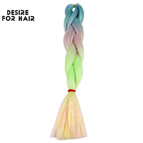 Desire for Hair 5Packs Synthetic Braiding Hair Christmas Colors Mix Tinsel Glitter Green Synthetic Hair Extensions Jumbo Braids