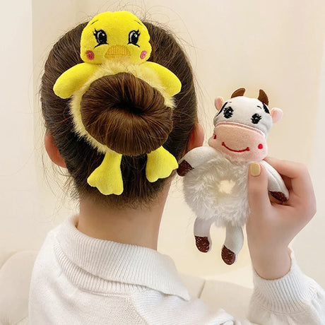 2pcs Plush Animal Scrunchie Set Elastic Hair tie Ponytail Rubber Band Accessories Kawaii Stuffed Cartoon Frog Cat Hair Rope Girl