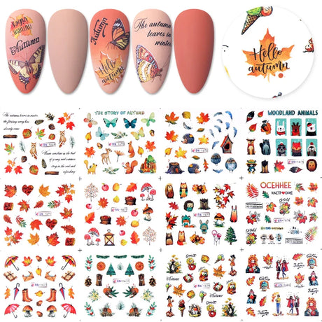 12 Designs Nail Stickers Set Mixed Floral Geometric Nail Art Water Transfer Decals Sliders Flower Leaves Manicures Decoration