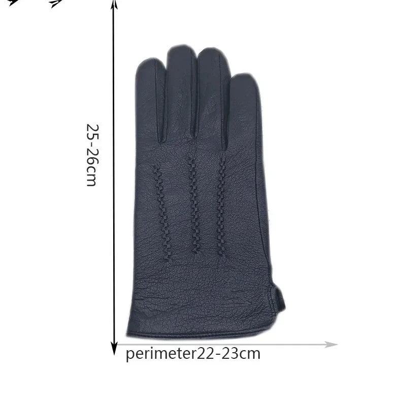 Winter Men's Deerskin Gloves Wrist Fashion New Genuine Deerskin Gloves Wool Lining Machine Sewing Warm Driving Riding Riding Col