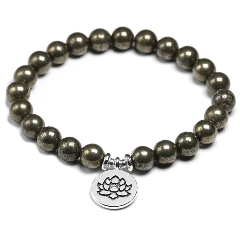 Natural Pyrite Bracelet Bracelet Charm Lotus Jewelry Energy Healing Stone Bracelets Women Men Handmade Wrist Accessories Gift