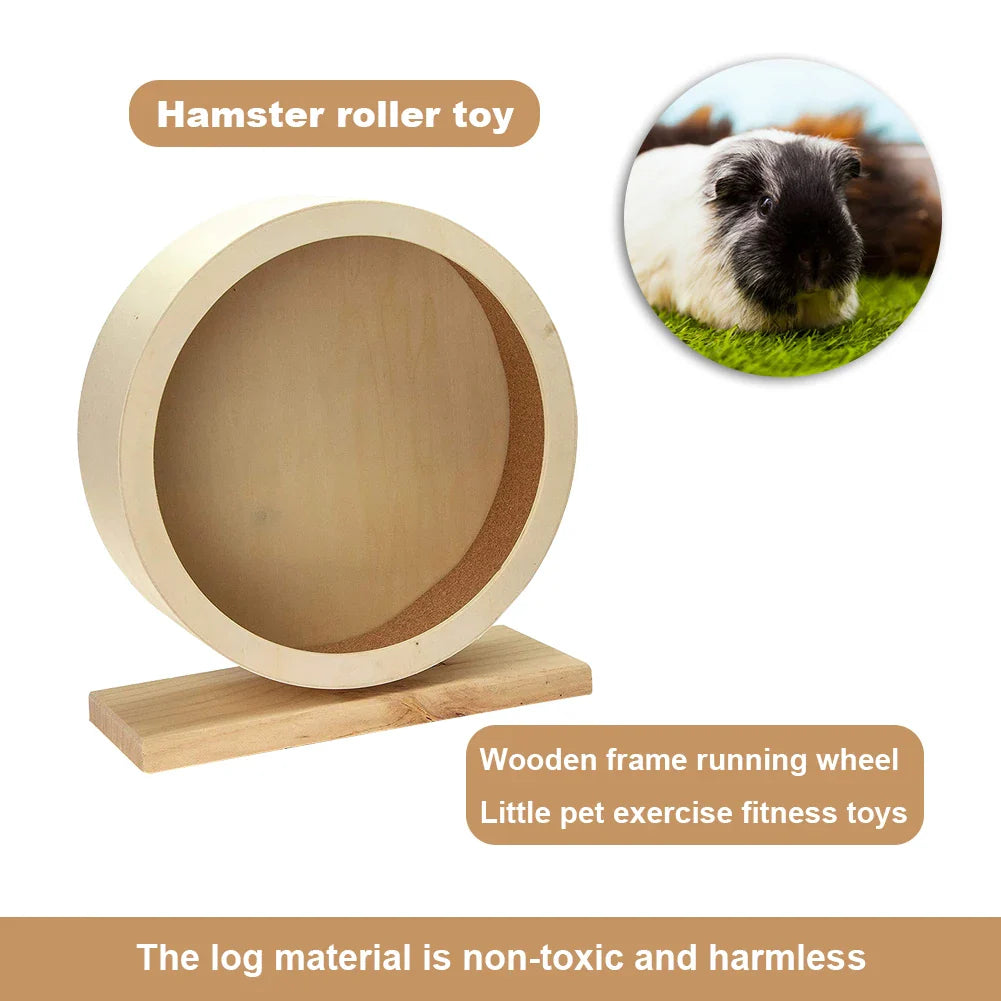 Natural Wood Silent Running Toy Hamster Roller Wheel  Exercise Cage Small Pet Sports Wheel Pet Toy for Hamsters Mice