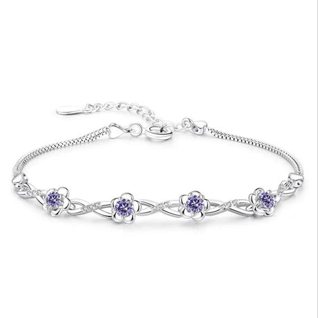 Luxury 925 Sterling Silver Bracelets Purple White Zirconia Plum Flower Bracelets & Bangles For Women pulseira de Prata S-B51