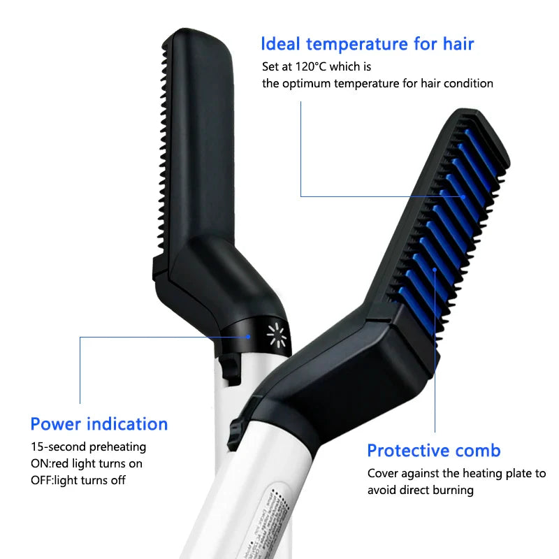 Electric Hair Comb Brush Beard Straightener Multifunctional Quick Men's Hair Straightening Iron Heated Hair Comb Show Cap Styler