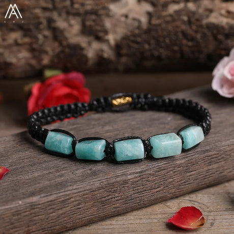 Natural Black Tourmaline Nugget Beads Knotted Handmade Woven Bracelet Women Stone Beads Braid Bracelet Adjustable N0456AMI