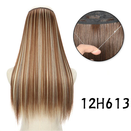 Hair Extensions No Clips Synthetic Fake Hair Ombre Pink Blonde Brown Black Natural Wavy Curly False Hair Piece For Woman