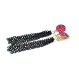 Women Metal Black Long Tassel Chain Earrings No Ear Hole Hanging Druzy Resin Clip Earing Without Piercing