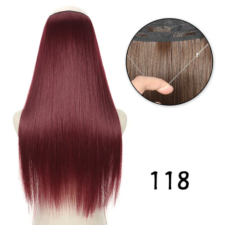 Hair Extensions No Clips Synthetic Fake Hair Ombre Pink Blonde Brown Black Natural Wavy Curly False Hair Piece For Woman