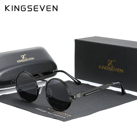 KINGSEVEN High Quality Gothic Steampunk Sunglasses Polarized Men Women Brand Designer Vintage Round Metal Frame Sun Glasses