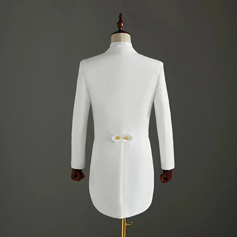 (Jacket+Pants) 2 Piece Wedding Suit White Embroidery Tailcoat Set Singer Host Swallowtail Costumes Magician Chorus Stage Suits