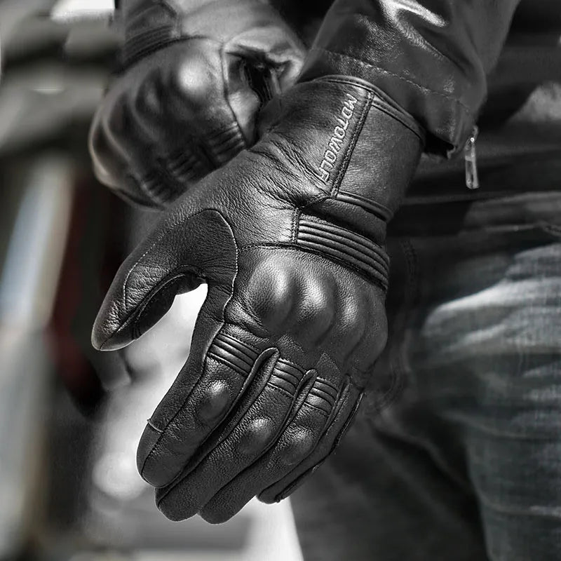 MOTOWOLF Motorcycle Gloves Real Leather Waterproof Windproof Winter Warm Summer Breathable Touch Screen Riding Bike Car Gloves