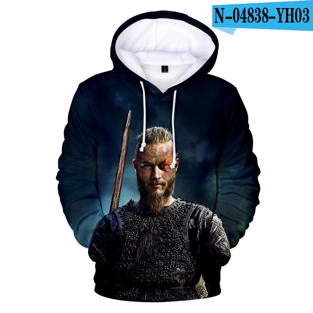 2021 Vikings Ragnar Lothbrok 3D 3D Hoodie Pullovers Sweatshirt Round Neck 3D Hoodie Pullover Men/women Pullovers Boys/girls Stre