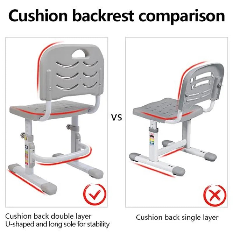 70/80 CM Kids Desk and Chair Set Height Adjustable Children Learning Table Sturdy Desktop Gray With Reading Stand for Boys Girls