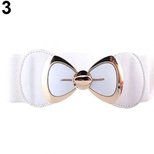 HOT SALES！！！New Arrival Women Bowknot Buckle Metallic Faux Leather Waistband Elastic Croset Waist Belt Wholesale Dropshipping