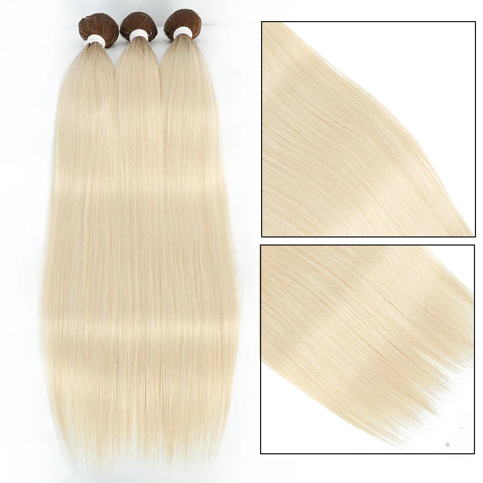 Straight Hair Bundles Extensions Smooth Ombre Hair Weaving 36Inch Super Long Synthetic Straight Hair Bundles Full to End