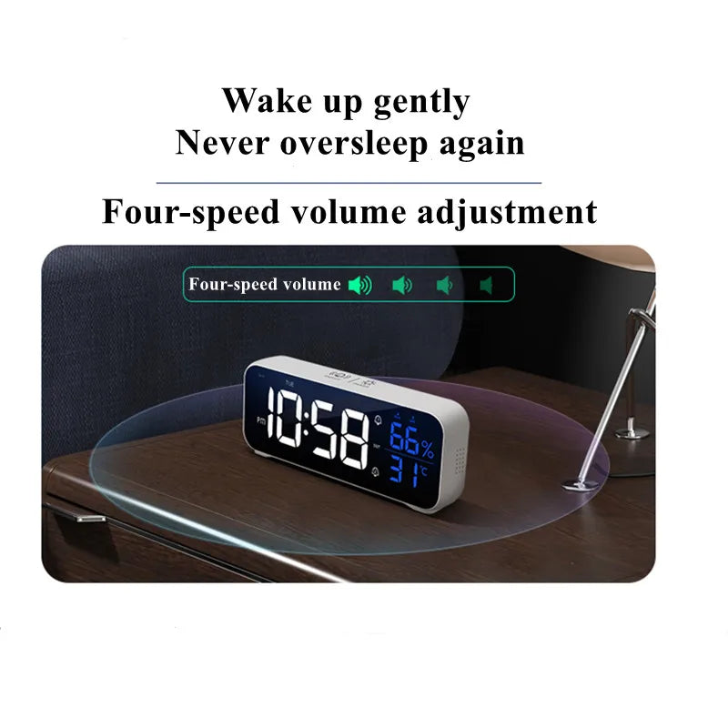 Music Alarm Clock Temperature Humidity Voice Control/Alaways On Table Clock Dual Alarm Wall  Rechargeable Digital LED Clocks