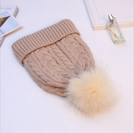 Women Winter Bonnet Soft Thick Beanies Fleece Lined Dual Layer Faux Fur Pom Pom Knitted Hats Fashion Outdoor Sports Skullies  Ca