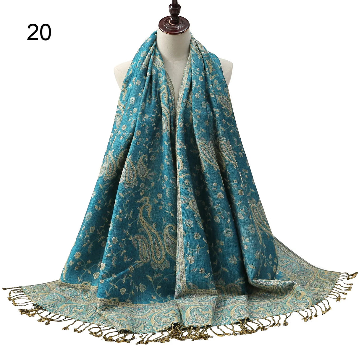 Pashmina Silk Scarf Shawl Wrap Paisley Jacquard Flowers Borders Rave 2 Layers Reversible Classic Tassels For Women 70X180cm 200g