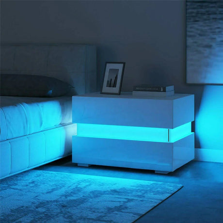 Modern Luxury LED Light Nightstand w/2 Drawers Organizer Storage Cabinet Bedside Table Bedroom Furniture for Night 20 Colors