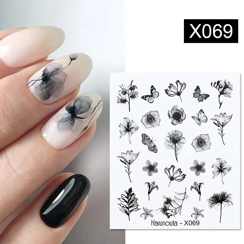 Purple Marble Nails Stickers Smoke Design Manicure Decals Golden Wave Lines Nail Slider Blooming Ink Sticker