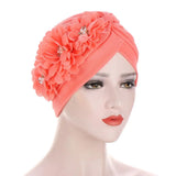 10 Color Hot Headscarf Hat Fold Watermelon Hat Decal Three Flower Headdress hat Fashion Baotou Women's Nightcap Hair Accessories