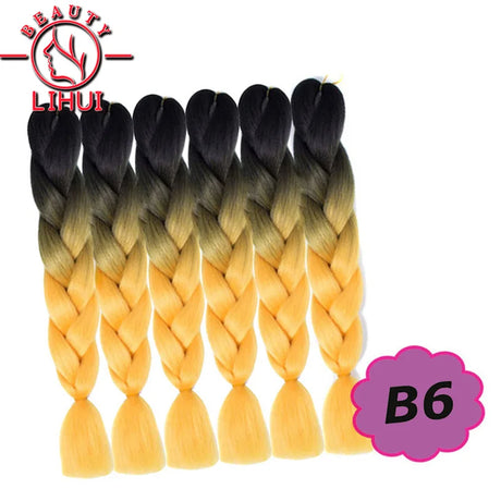 Synthetic Ombre Hair Jumbo Crochet Braiding Hair For Women Blonde Golden Green Brown Colorful Hair 6packs 24Inch 100G Wholesale