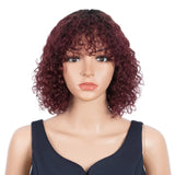 Trueme Curly Human Hair Wigs Colored Brazilian Bob Human Hair Wigs For Women Ombre Black Brown Deep Curly Full Wig With Bangs