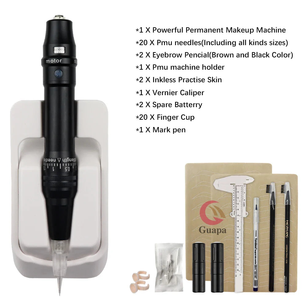 Premium Wireless Permanent Makeup Machine Kit For Cosmetic Tattooing with Inkless Practice Skin Cartridge needles eyebrow pencil