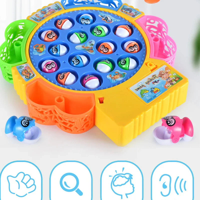 New Kids Fishing Toys Electric Rotating Fishing Play Game Musical Fish Plate Set Magnetic Outdoor Sports Toys for Children Gifts