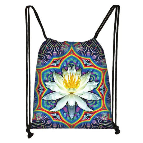 Mandala  / Hamsa Fatima Hand/ Buddha Lotus Flower backpack woman  Drawstring Bag girls Storage Bag Ladies  travel bag