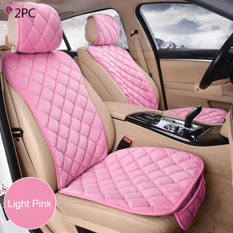 SEAMETAL Pink Car Seat Cover for Women Soft Plush Vehicle Seat Cushion Protector Chair Pad for Lady Universal for Four Seasons