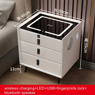 Smart Bedside Table with Wireless USB Charging Creative Multi-Functional Infrared Sensitive LED Light Hotel Night Stands