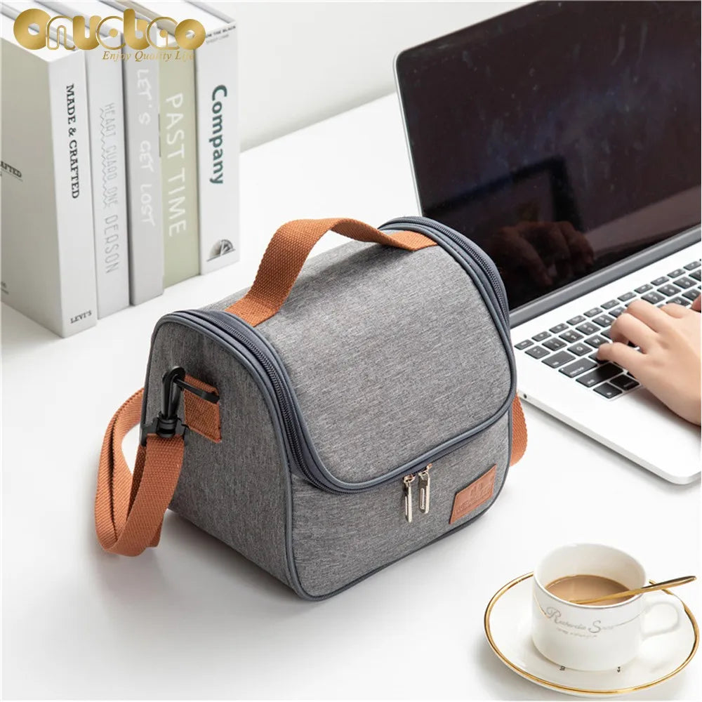 Thermal Lunch Bag for Men&Women Gray Oxford Cloth Aluminum Foil Insulation Shoulder Bag Waterproof Picnic cooler Bag