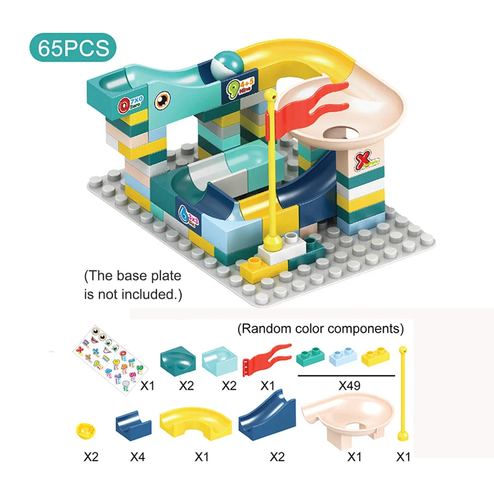 65pcs/set Marble Race Run Block Compatible Duploed Building Blocks Plastic Funnel Slide DIY Assembly Bricks Classic Base Plates