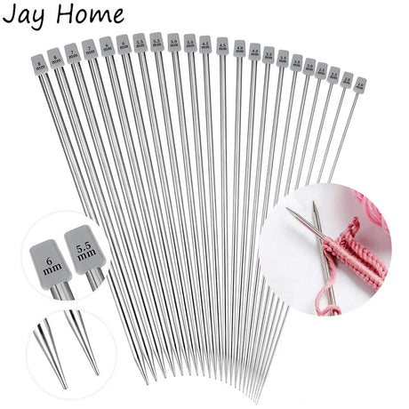 22Pcs Stainless Steel Knitting Needles 2 mm-8 mm Straight Single Pointed Crochet Hook Sets 25/35cm Sweater Needles for Knitting