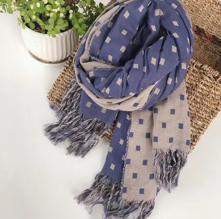 Japanese Design Winter Cotton Warm Women Scarf Double-sided Plaid Thickened Warm scarf Air-conditioned Shawl For Lady