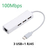 USB Ethernet with 3 Port USB HUB 2.0 RJ45 Lan Network Card USB to Ethernet Adapter for Mac iOS Android PC  RTL8152 USB 2.0 HUB