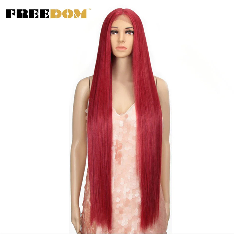 FREEDOM Synthetic Lace Front Wigs For Women Super Long 38Inch Ombre Blonde Highlight Ginger Straight Lace Wigs Cosplay Wigs