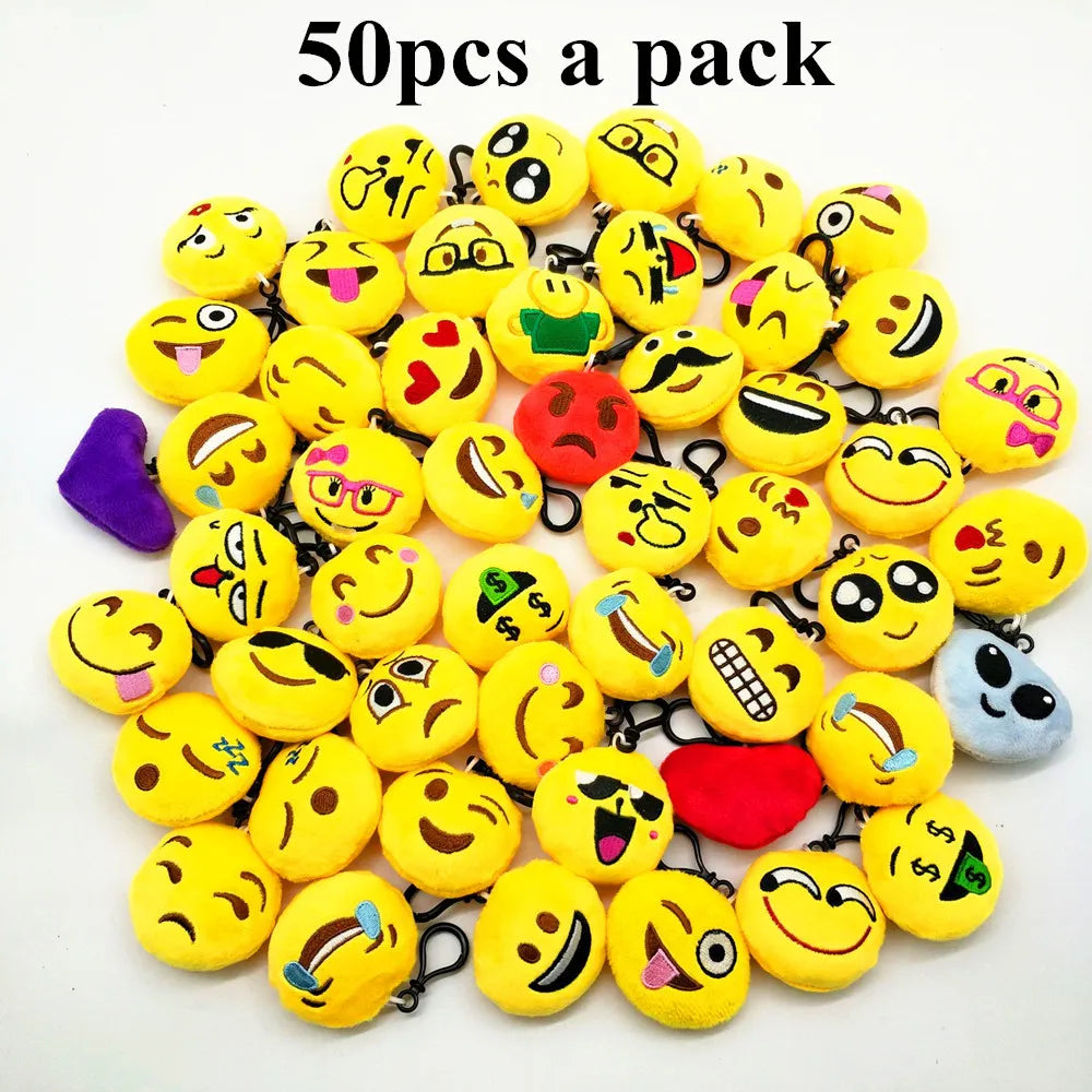 Random 30PCS/pack Funny expression Keychain Creative Cartoon Plush Smiley Keyring Christmas Pendant Mobile Phone Hanging Rope