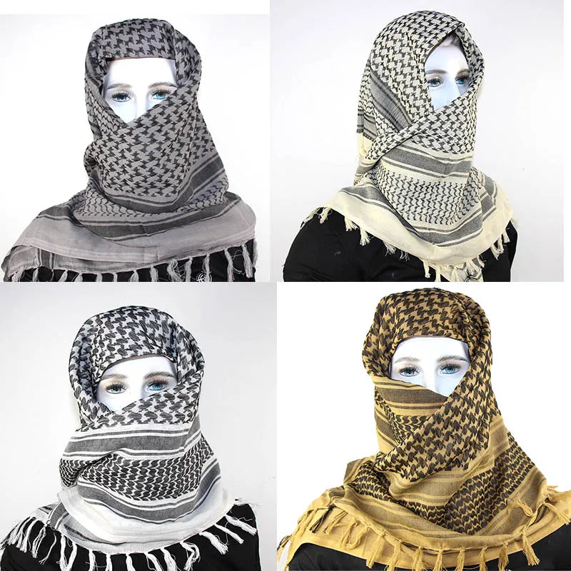 Military Arab Keffiyeh Shemagh Scarf Cotton Winter Shawl Neck Warmer Cover Head Wrap Windproof Tactical Camping Scarf Men Women