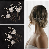 3pcs White Flower U Shaped Hairpin Pearl Elegant Hair Clips Hair Jewelry Accessories For Women Wedding Head Ornaments Hairpins