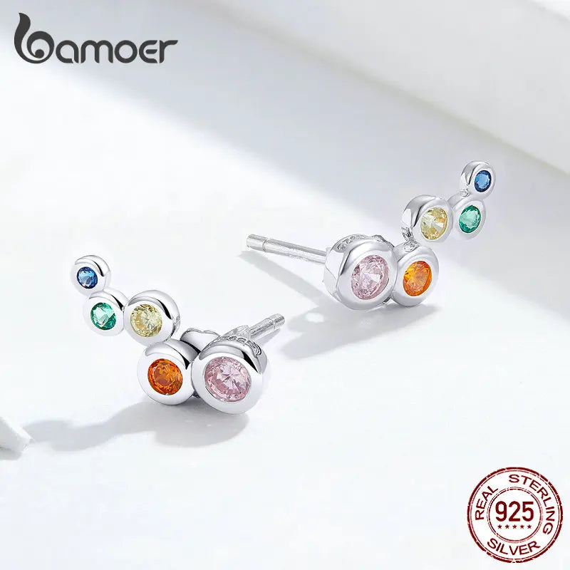 bamoer Shiny Bubble Long Stud Earrings for Women Geometric Simple 925 Sterling Silver Jewelry Statement Engagement Gift  BSE235