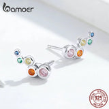 bamoer Shiny Bubble Long Stud Earrings for Women Geometric Simple 925 Sterling Silver Jewelry Statement Engagement Gift  BSE235