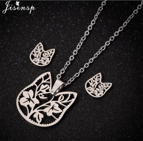 Cute Deer Cat Animal Jewelry Sets for Women Stainless Steel Triangle Star Moon Necklace Pendant Girls Christmas Accessories 2021